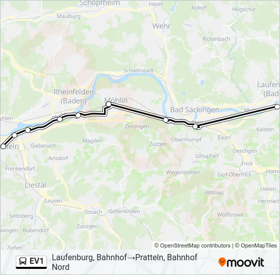 EV1 Bus Line Map