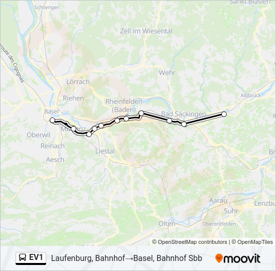EV1 Bus Line Map