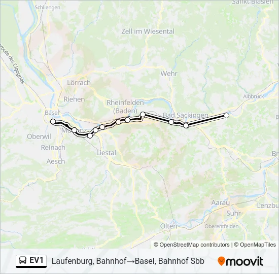 EV1 Bus Line Map