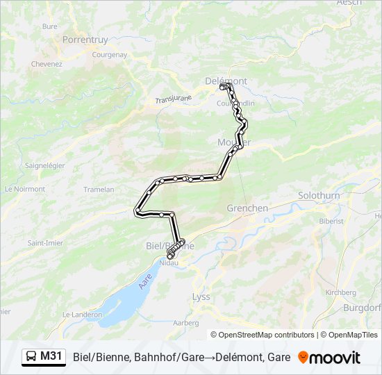 Plan de la ligne M31 de bus