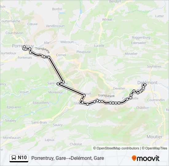 Plan de la ligne N10 de bus