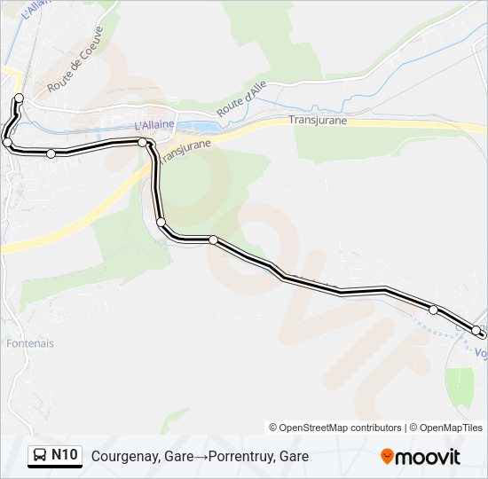 N10 Bus Line Map