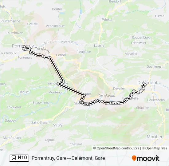 N10 Bus Line Map