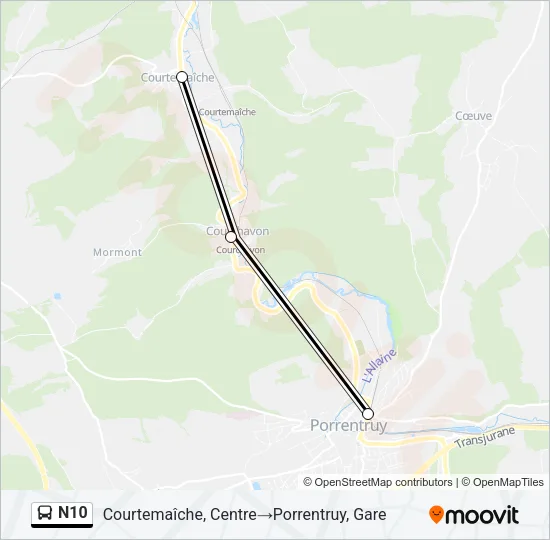 Plan de la ligne N10 de bus