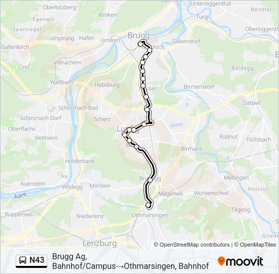 N43 Bus Line Map