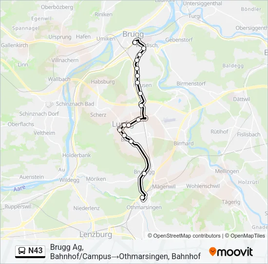 N43 Bus Line Map