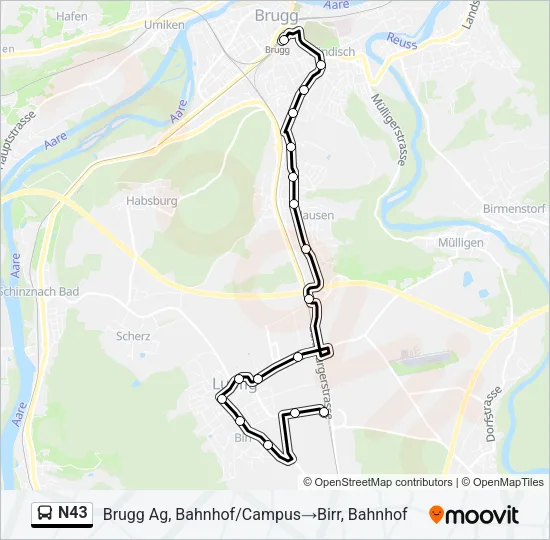 N43 Bus Line Map