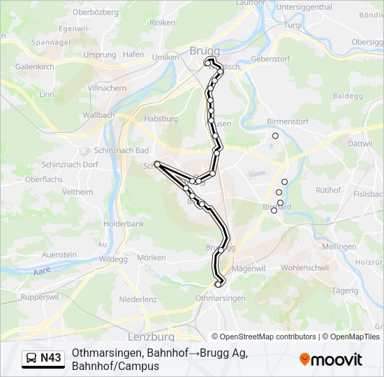 N43 Bus Line Map
