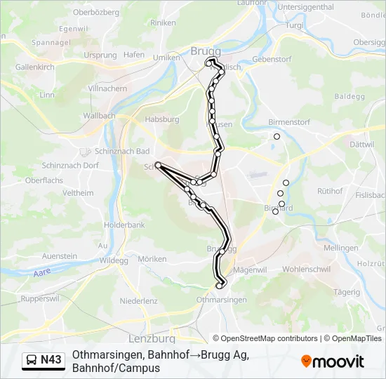 N43 Bus Line Map