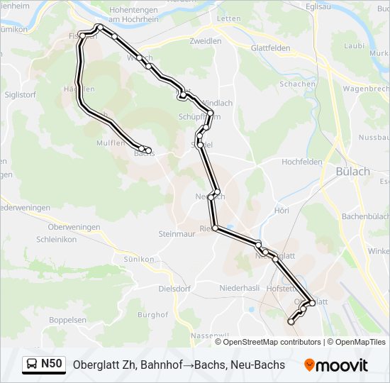 N50 Bus Line Map