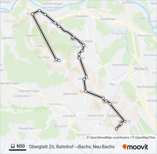 N50 bus Line Map