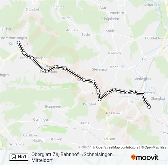 N51 Bus Line Map