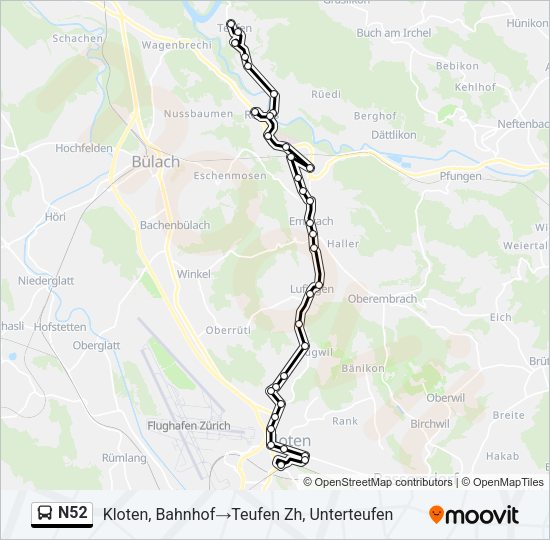 N52 Bus Line Map