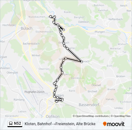 N52 Bus Line Map
