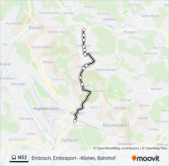 N52 Bus Line Map