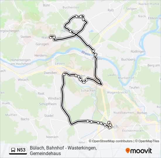 N53 bus Line Map