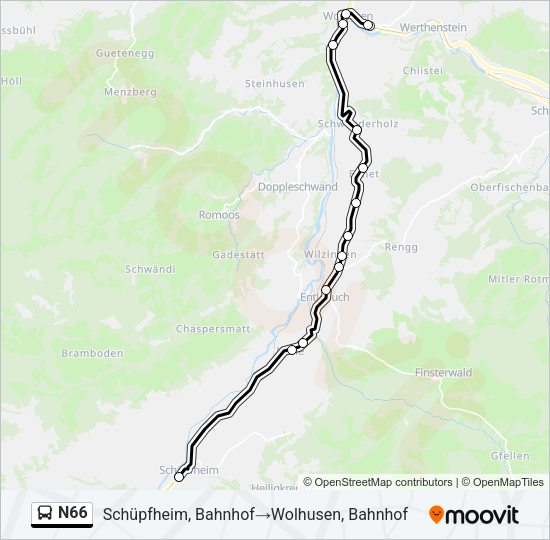N66 Bus Line Map