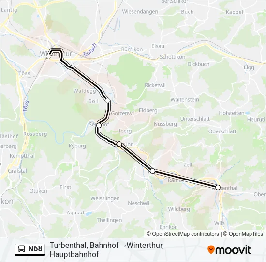 N68 Bus Line Map