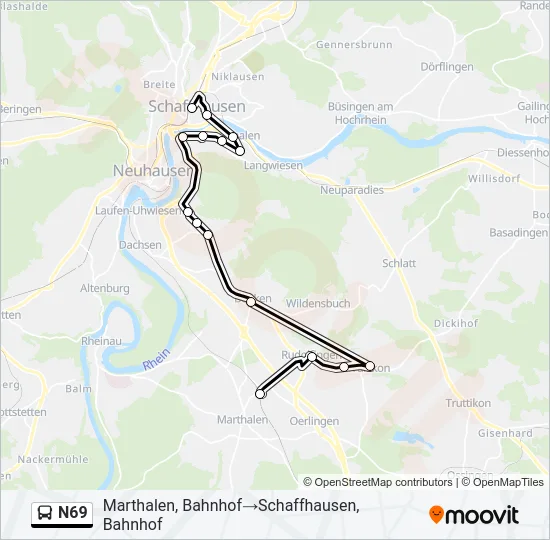 Plan de la ligne N69 de bus