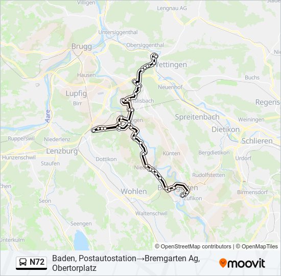 N72 bus Line Map