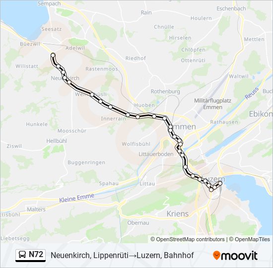 N72 bus Line Map