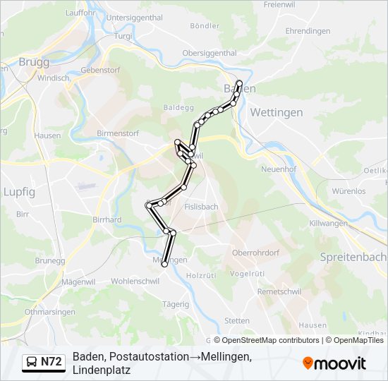 N72 Bus Line Map