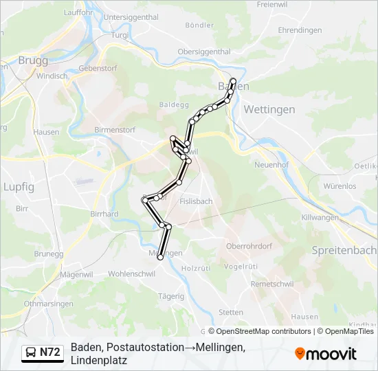N72 Bus Line Map