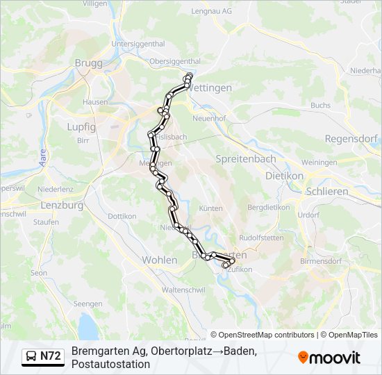 N72 Bus Line Map