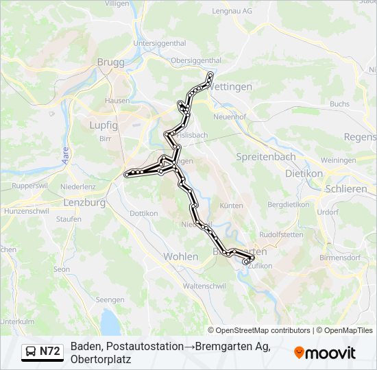 N72 Bus Line Map