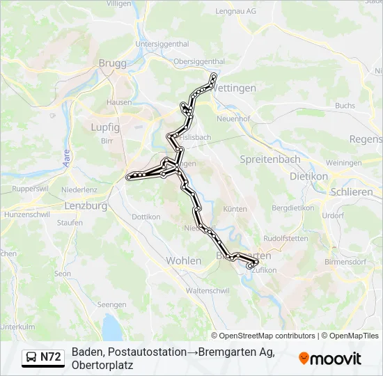 N72 Bus Line Map