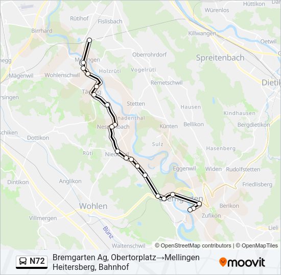 N72 Bus Line Map