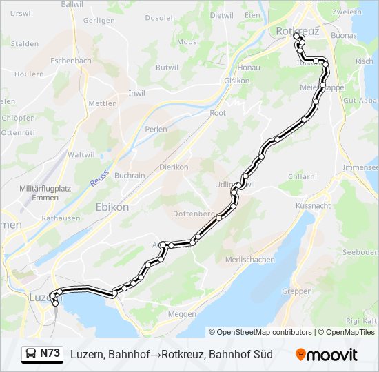 N73 bus Line Map