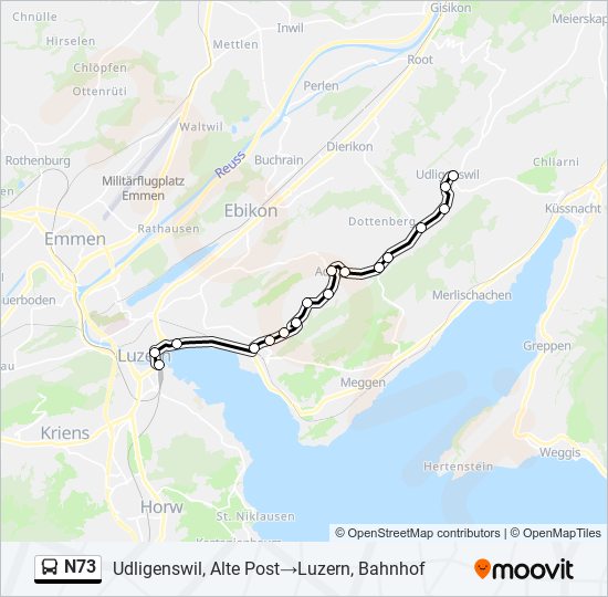 N73 bus Line Map