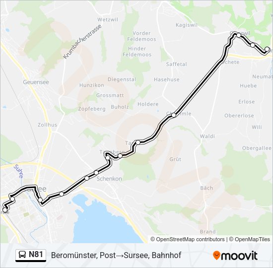 N81 Bus Line Map
