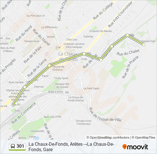 Plan de la ligne 301 de bus