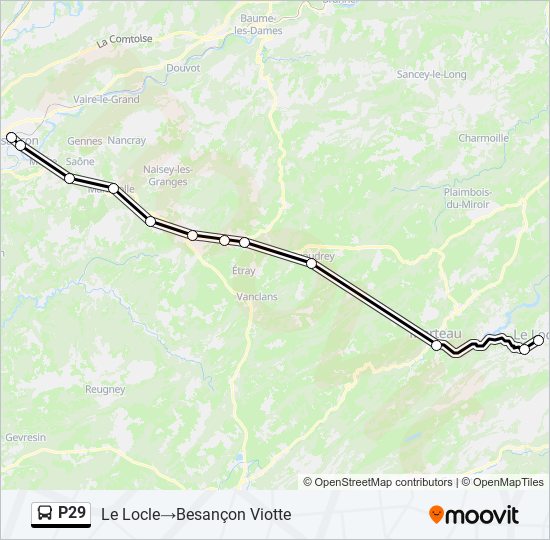 Plan de la ligne P29 de bus