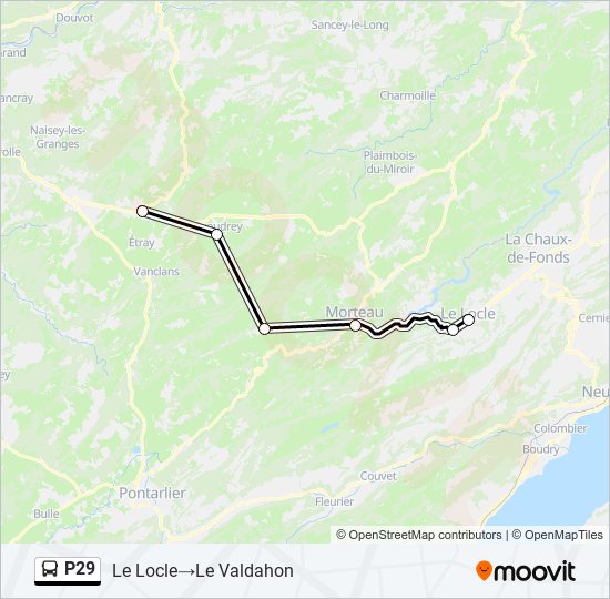 Plan de la ligne P29 de bus