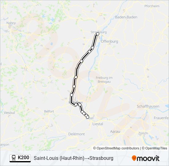 Plan de la ligne K200 de train