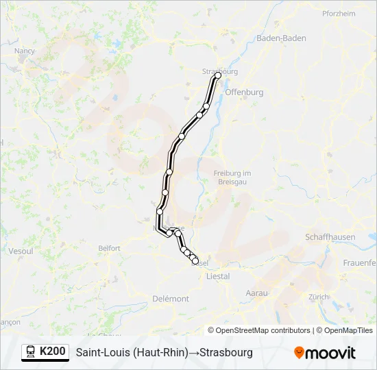 Plan de la ligne K200 de train