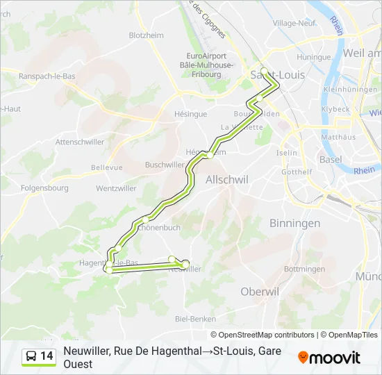Plan de la ligne 14 de bus