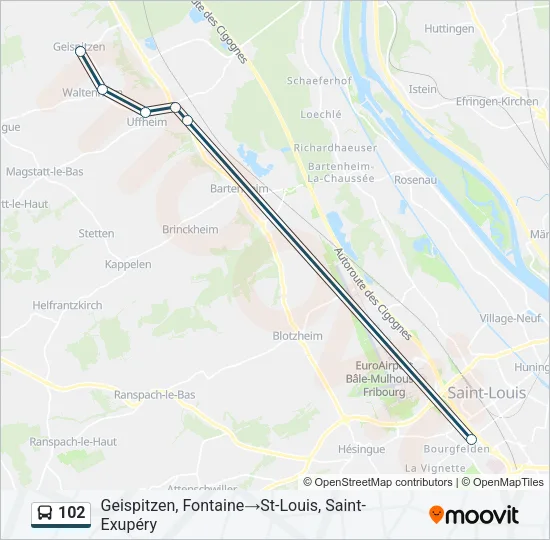 Plan de la ligne 102 de bus