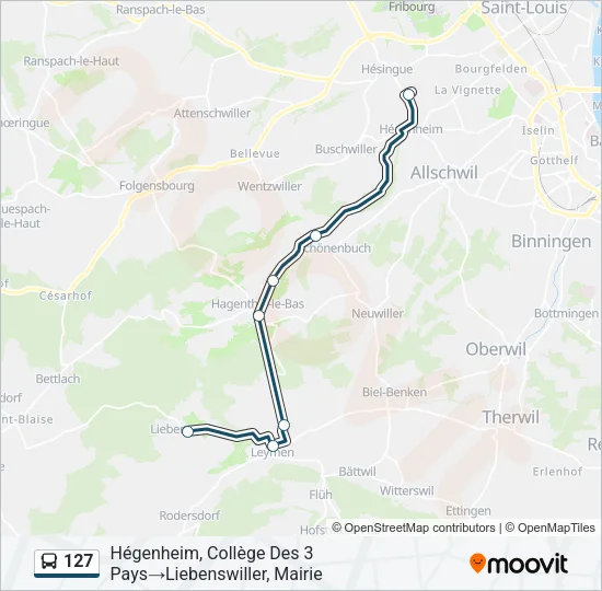 Plan de la ligne 127 de bus