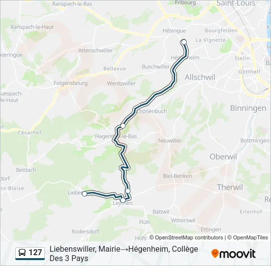 Plan de la ligne 127 de bus