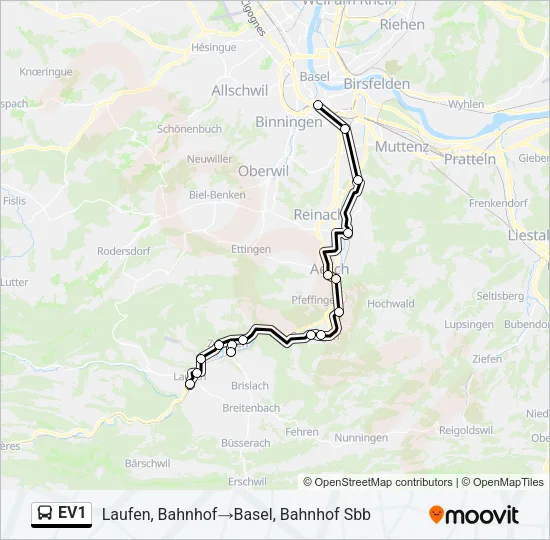 EV1 Bus Line Map