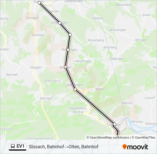 EV1 Bus Line Map