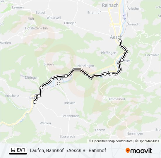 EV1 Bus Line Map
