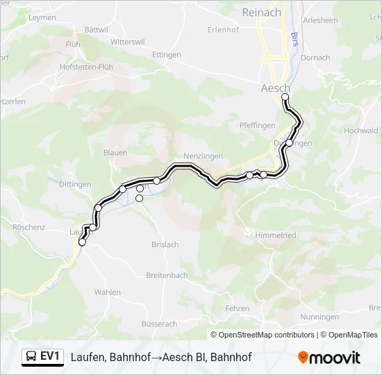 Plan de la ligne EV1 de bus