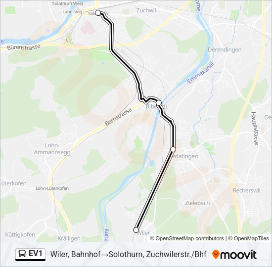 EV1 Bus Line Map