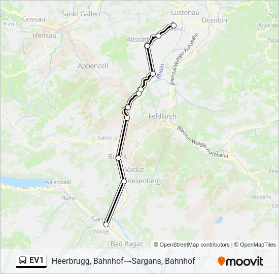 Plan de la ligne EV1 de bus
