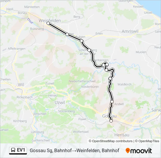 EV1 Bus Line Map